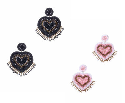EARRINGS HEART TASSEL - catherinekcollections