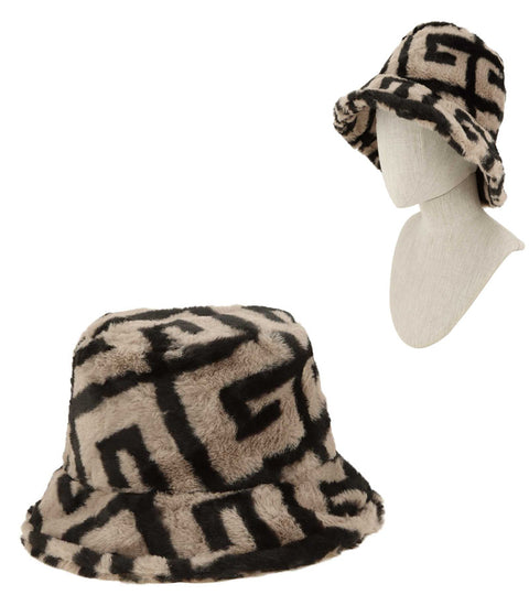 Bucket Hat Greek Print Fur - catherinekcollections