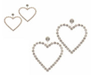 RHINESTONE HEART SHAPE POST DROP EARRING - catherinekcollections