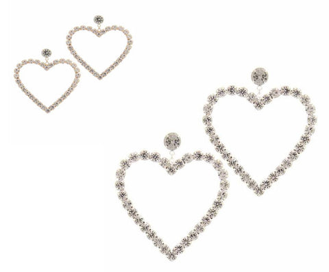 RHINESTONE HEART SHAPE POST DROP EARRING - catherinekcollections
