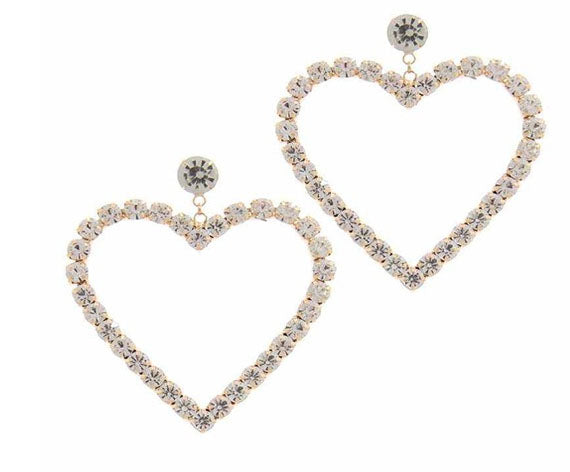 RHINESTONE HEART SHAPE POST DROP EARRING - catherinekcollections