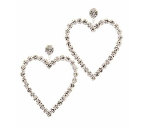 RHINESTONE HEART SHAPE POST DROP EARRING - catherinekcollections