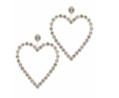 RHINESTONE HEART SHAPE POST DROP EARRING - catherinekcollections